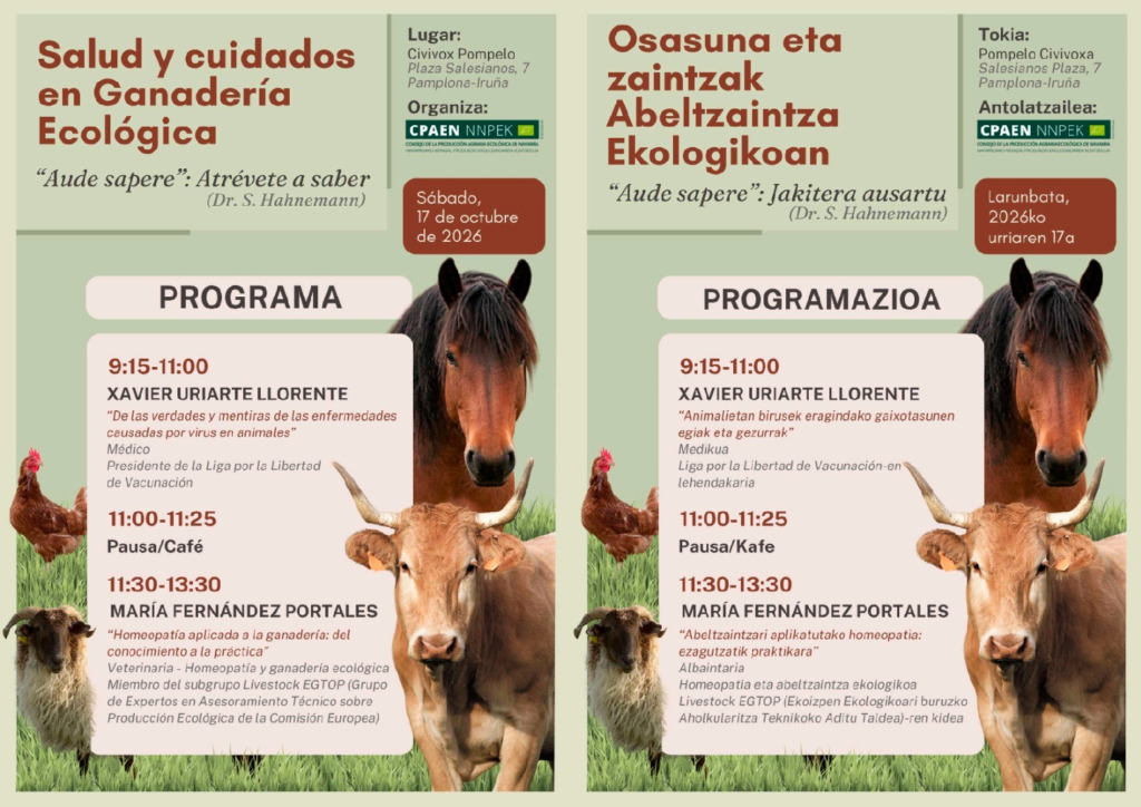 Osasuna eta zaintza abeltzaintza ekologikoan (Homeopatiarekin)/ salud y cuidados en ganadería eológica (con Homeopatía)